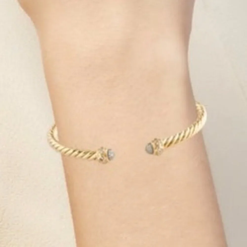 DAVID YURMAN 18K 750 YELLOW GOLD DIAMOND SPIRA CABLE CUFF BRACELET - Picture 6 of 10
